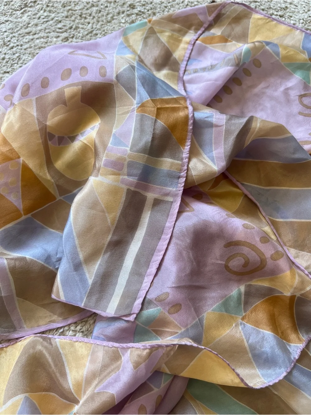 80s Pastel Silk Scarf Tropical Palm Trees Southwest Geometric Abstract 30